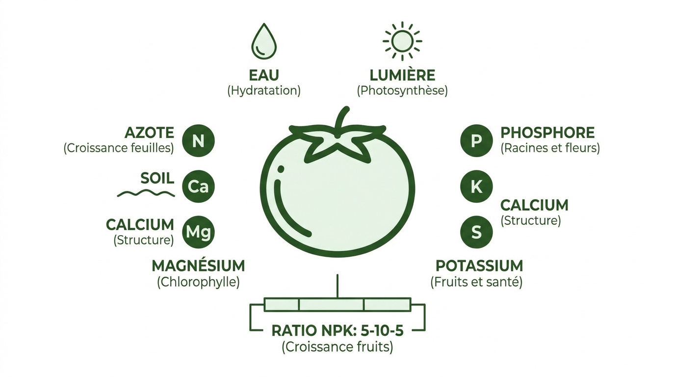 Schéma des apports NPK nécessaires pour la croissance des tomates