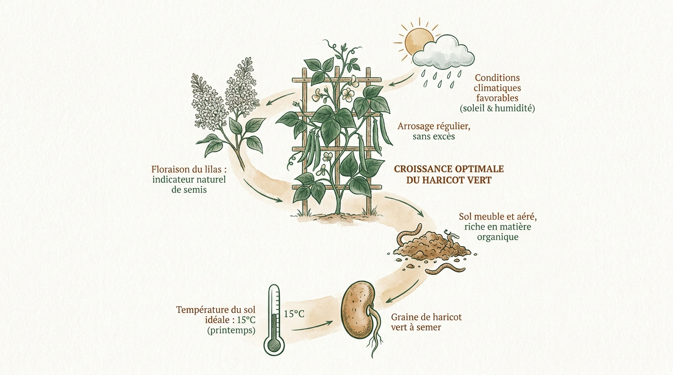 Schéma du cycle de croissance du haricot vert de la graine à la récolte