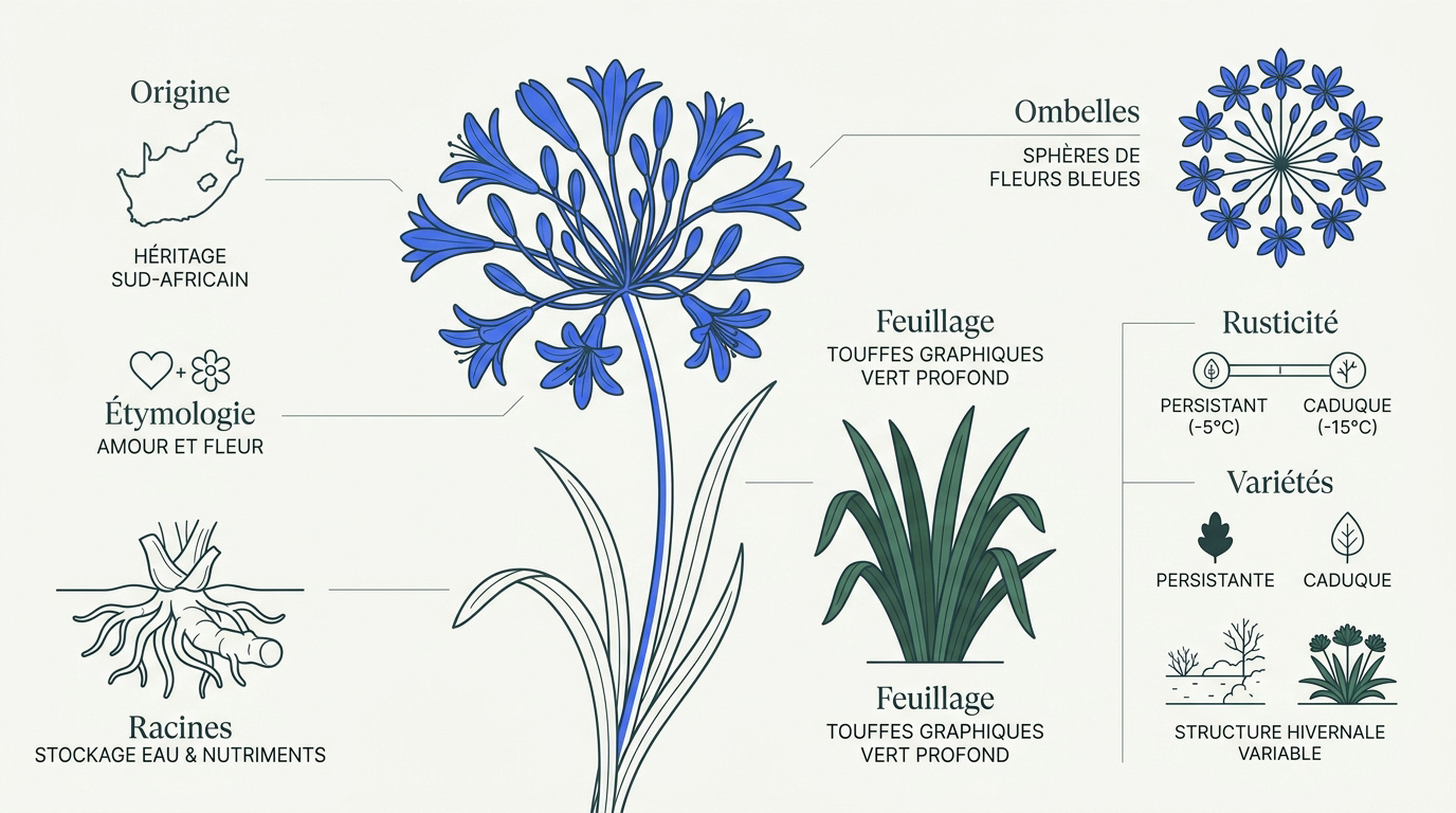Ombelles de fleurs bleues d'agapanthe en plein soleil