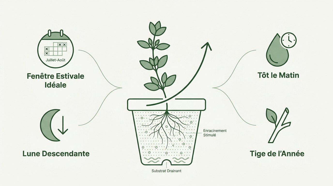 Préparation de tiges de thym pour le bouturage en été